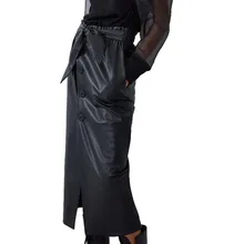 QZ145 осень зима Черный цвет эластичный пояс с поясом из искусственной кожи юбка женские стильные юбки Saias