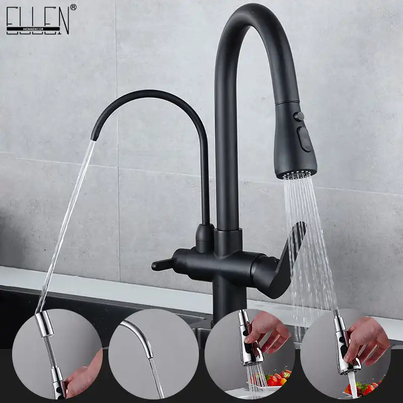 Deck Montiert Schwarz Kuche Armaturen Pull Out Heisser Kalten Wasser Filter Tap Fur Kuche Drei Moglichkeiten Waschbecken Mixer Kuche Wasserhahn Elk9139b Aliexpress