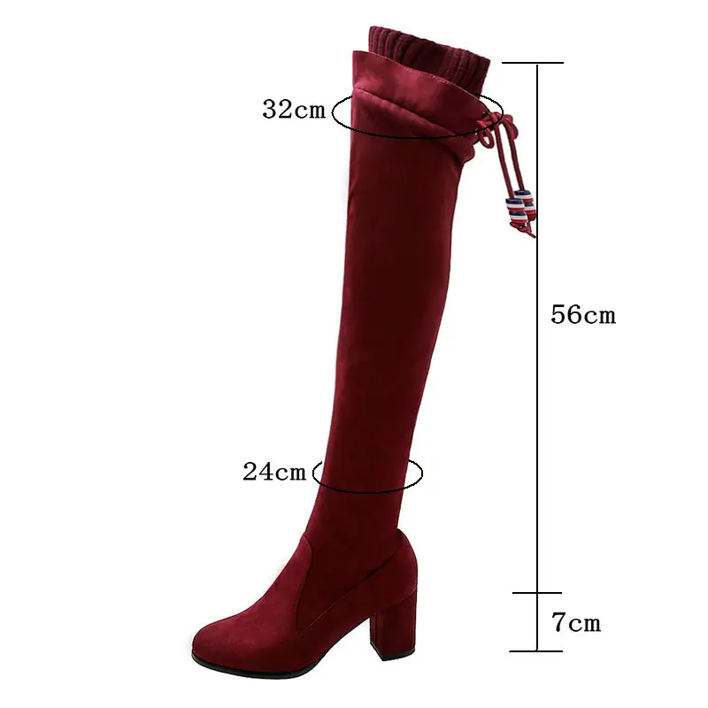 Новые женские сапоги зимние теплые плюшевые сапоги выше колена высокие сапоги из флока на высоком квадратном каблуке Модные эластичные сапоги до бедра