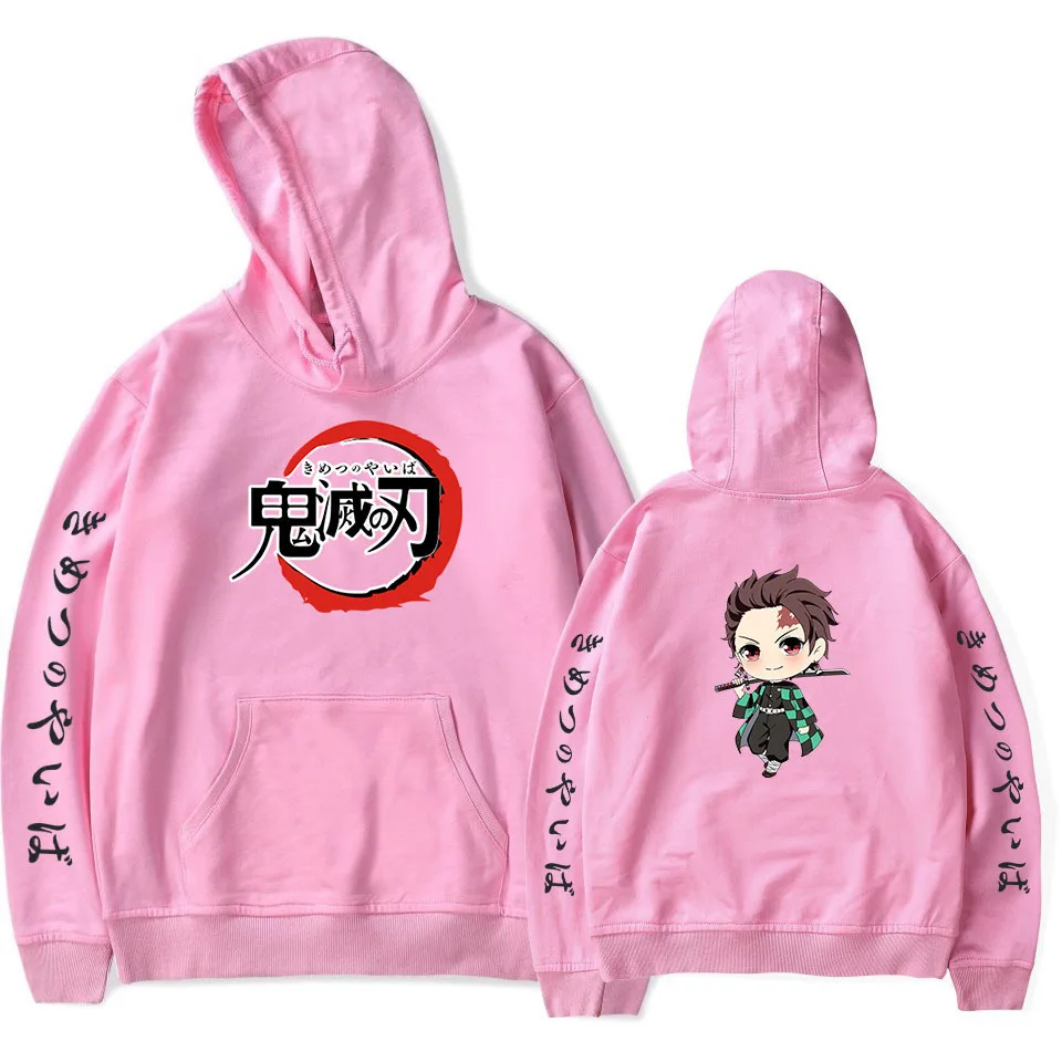 Demon Slayer Kimetsu no Yaiba флисовая толстовка с капюшоном, пуловер размера плюс, топ, аниме, Толстовка для мужчин и женщин, толстовки и свитшоты - Цвет: Pink