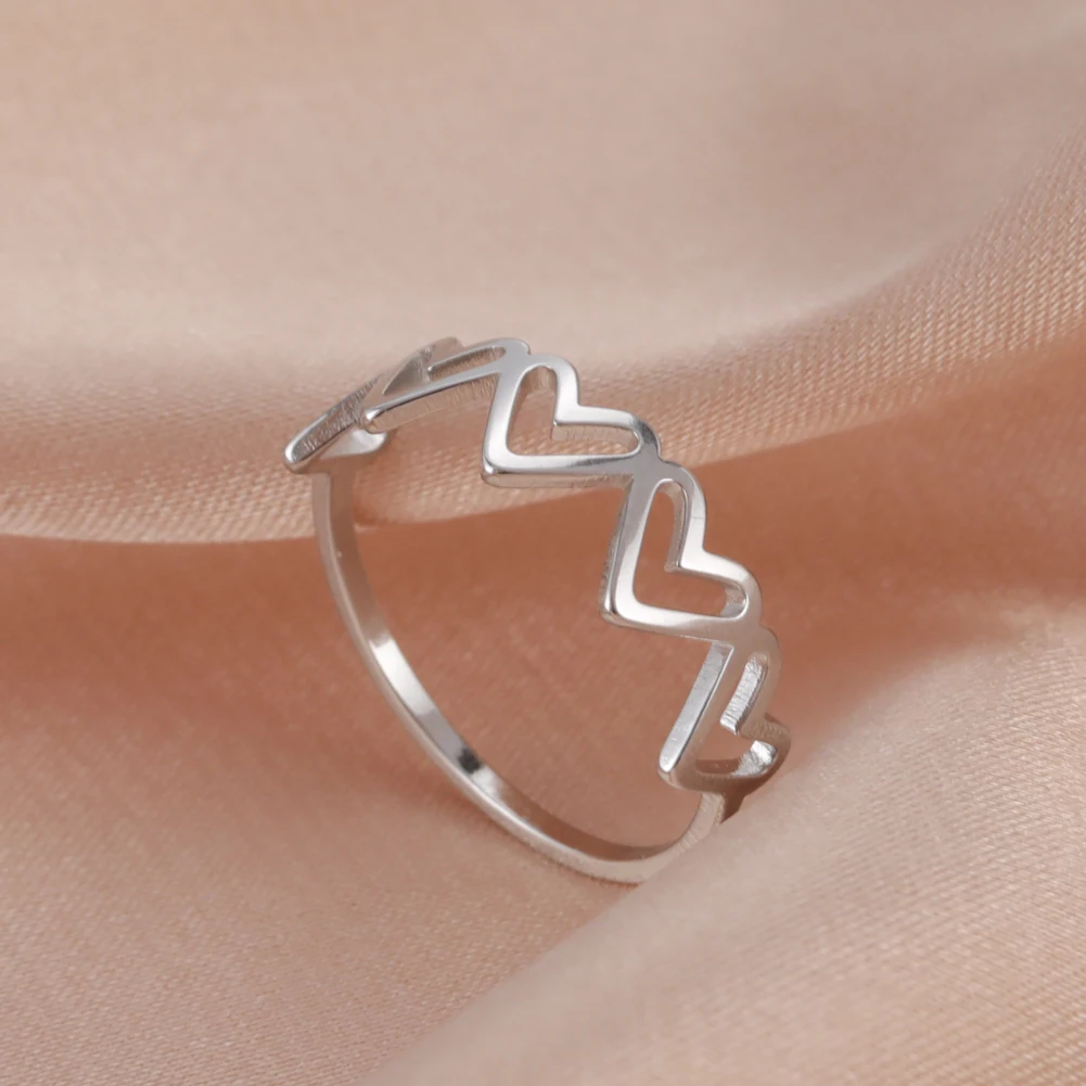 Teamer Women Ring Stainless Steel Heart Pentagram Blade Rings Men Couple Fashion Minimalist Jewelry Accessories Wedding Gifts