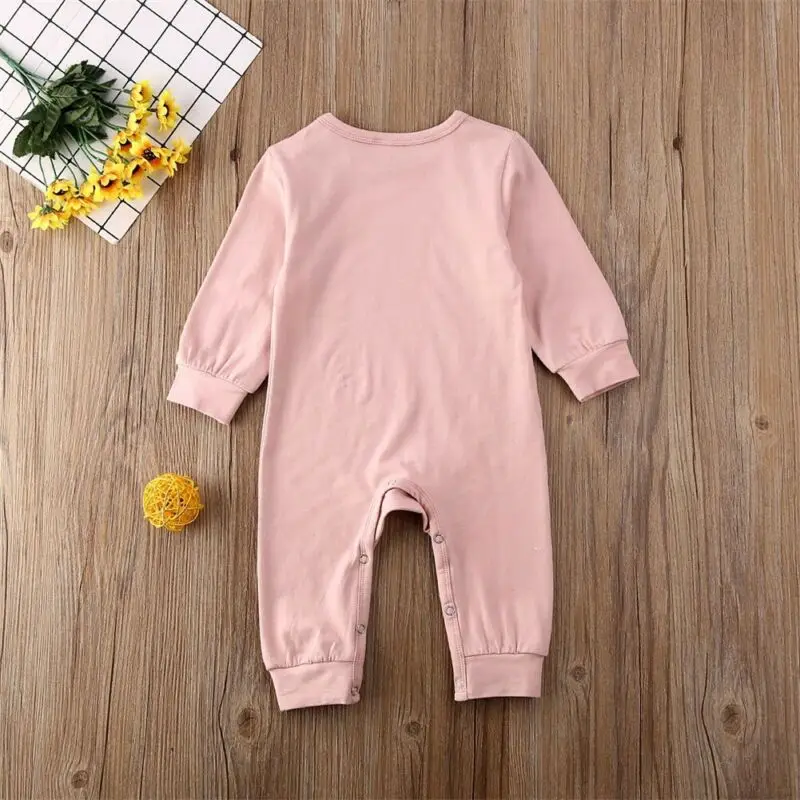 Детская одежда на весну-осень, хлопковый комбинезон для новорожденных и маленьких девочек, комбинезон с длинными рукавами, розовая одежда, одежда с надписями