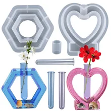 

Silicone Molds For Epoxy Resin Hexagon Love Flower Test Tube Cultivation Water Plant Mould RéSine Moule Silicone Home Decoration