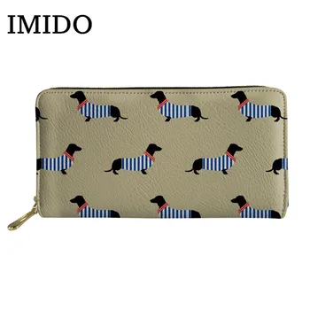 

2019 New Wallet Cartoon Sausage Dog Dachshund Patterning Girl Coin Bag Ladies Long Zip Wallet Waterproof Travel Phone Bag