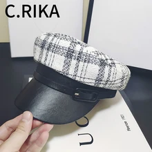 Осенне-зимняя хлопковая клетчатая Военная Кепка, кожаная кепка, модные шапки для женщин, женская плоская кепка, шапка-козырек для девочки, береты для путешествий