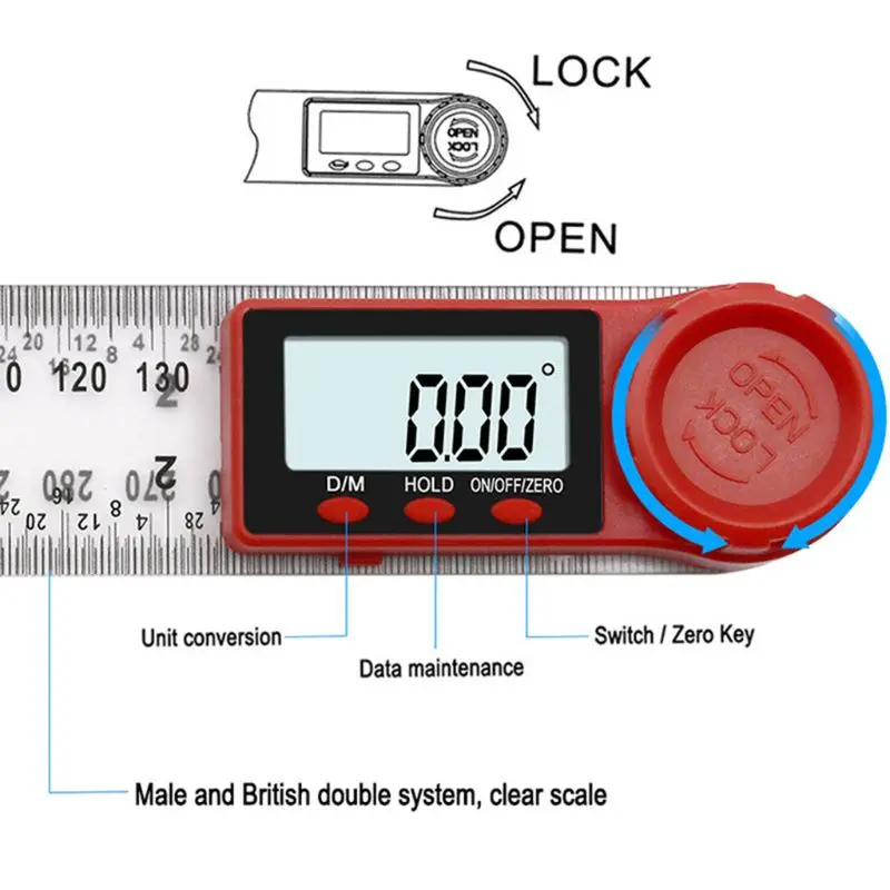  300mm/200mm Digital Angle Ruler Inclinometer Goniometer Protractor Angle Finder