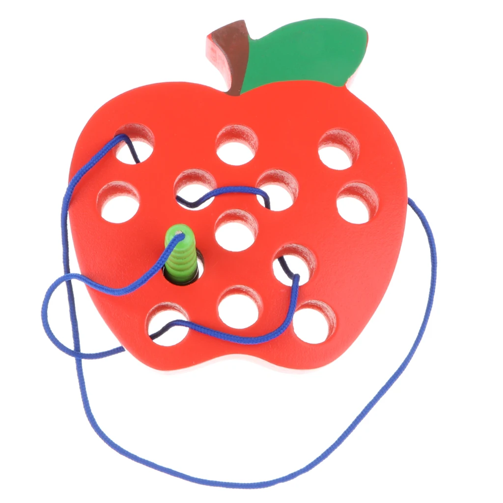 Wooden Apple Lacing Toys for Toddler Kids, Montessori Early Educational Toy, Birthday Xmas Presents