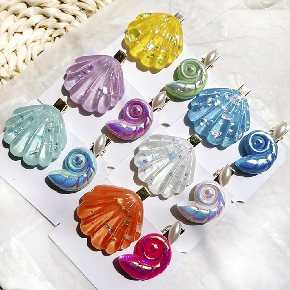 

2 Pcs Fashion Acetate Conch Sea Shell For Women Girls Hair Clips Hairpin Duckbill Barrettes Hair Accessories Beach Headwear