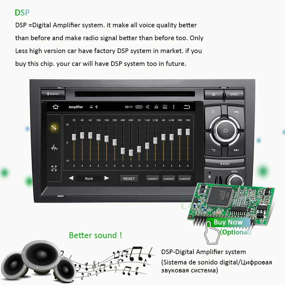 Excellent 7" IPS Screen Android 9.0 4G RAM 64G ROM DSP 2 DIN DVD Car PLAYER For AUDI A4 Stereo GPS Radio Multimedia Navigation Stereo 3