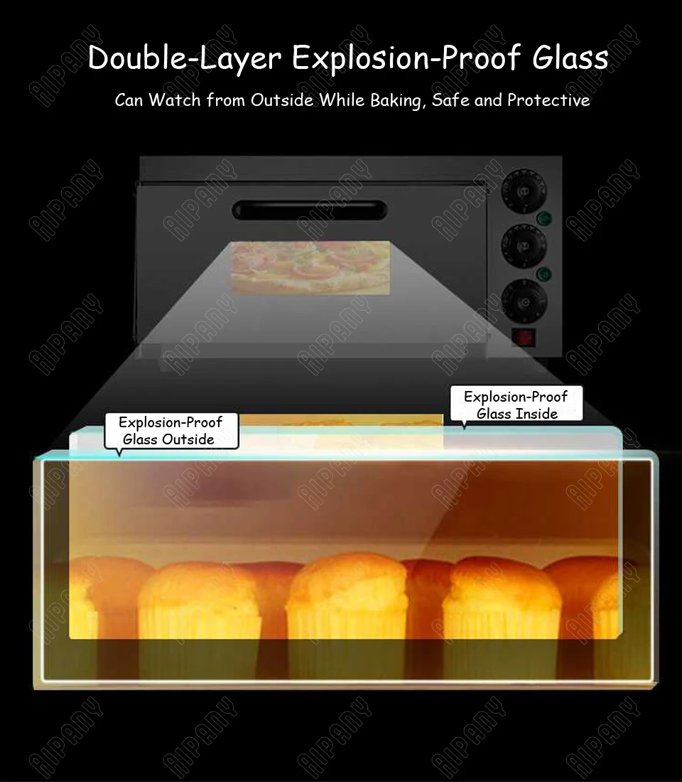 EP1AT электрическая печь для пиццы с таймером одна подовая печь для пиццы с огнем камень нержавеющая сталь большой емкости хлебобулочная печь