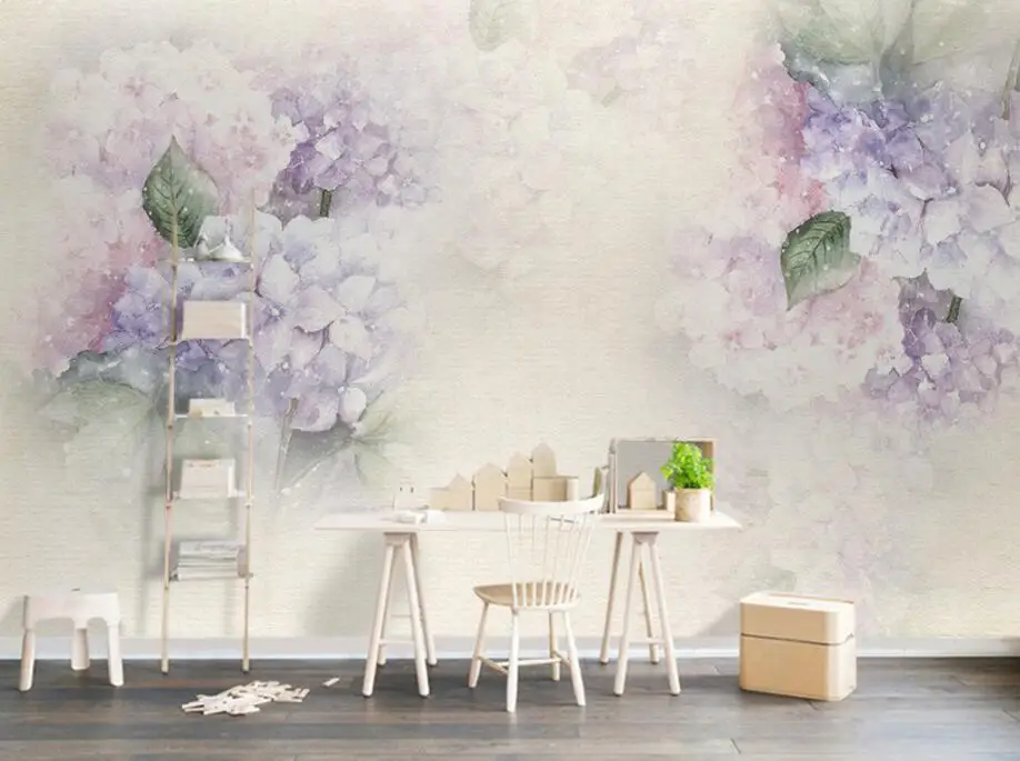 Bacal Custom wallpaper Living Room Background 3D Wallpaper Purple Hydrangea Leaf Butterfly Photo mural Wallpapers | Обустройство дома