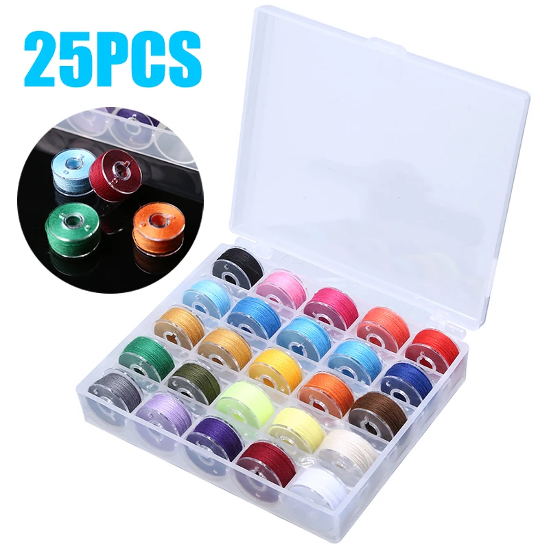 

25pcs/Set Transparent Plastic Bobbins Sewing Machine Spools Case With Colorful Sewing Thread Sewing Tools Kit