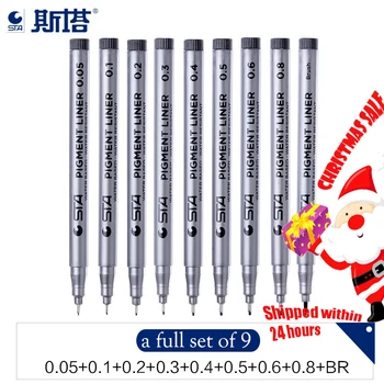 

STA 1/9 pcs/lot Proof Micron PenTip Brush Markers Different Size Pigment Liner Triangular Fineliner Pens for Art Supplies