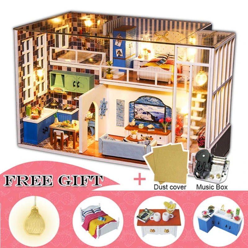 Doll House Furniture Diy Miniature Dust Cover 3D Wooden Miniaturas Dollhouse Toys for Children Birthday CHRISTMAS Gifts casa K36