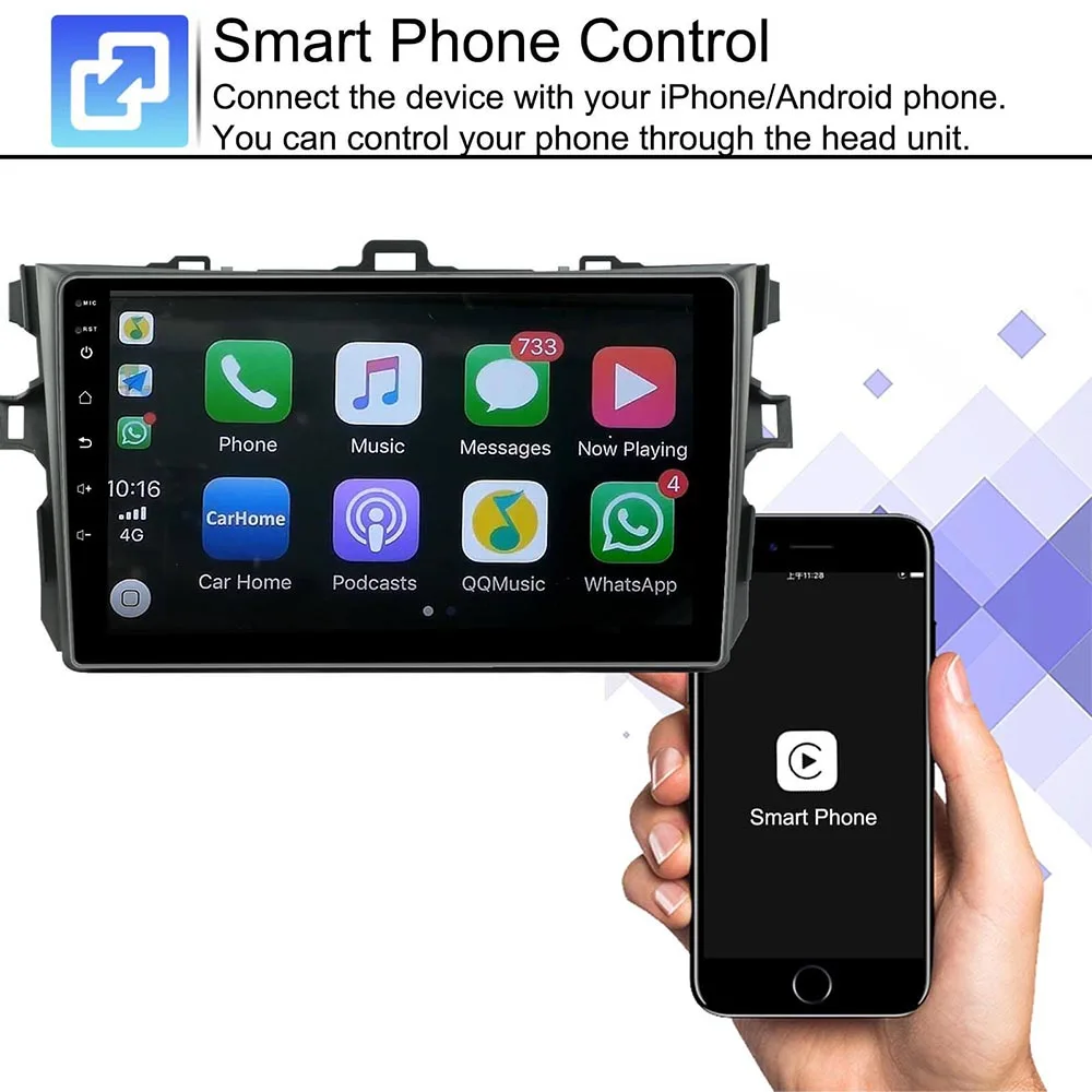 9 дюймов Автомобильная Мультимедийная система с carplay android автопроигрыватель для Toyota Corolla 2008-2011 RDS FM 1024x600 gps головное устройство радио