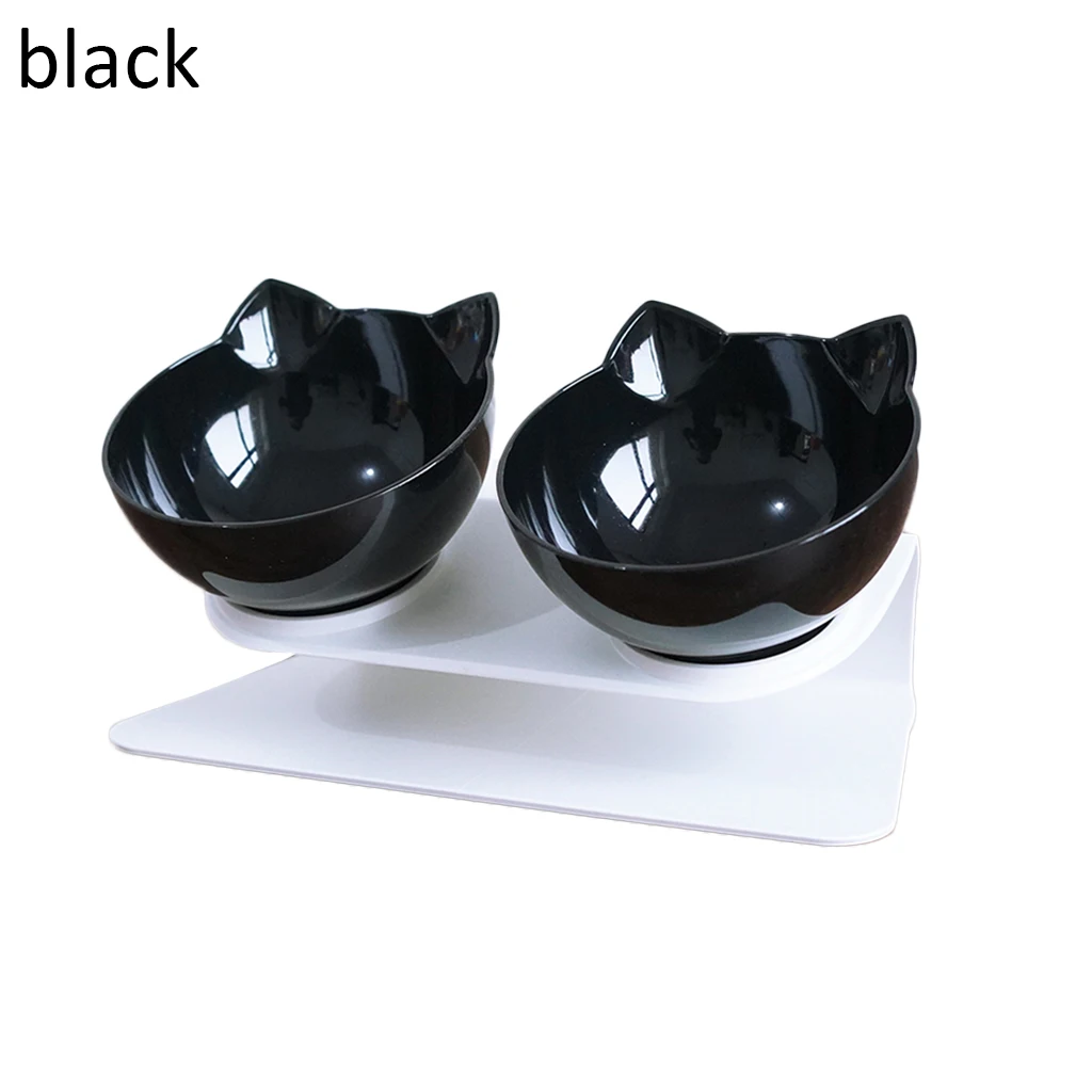 Trasparent миска для кошки с приподнятая подставка для кошек миска для кормления двойные чаши Нескользящая чаша кормушка для пищи для кошек собак аксессуары для домашних животных - Цвет: Black Double