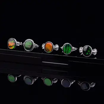 

1026 Pure natural colorful stone ring s925 sterling silver inlay adjustable luxury jewelry biżuteria damska bijoux femme anelli