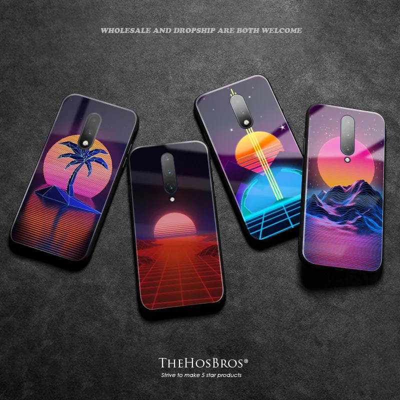 

Synthwave Retro 80s Neon colorful for OnePlus 6 6t 7 pro tempered glass phone case cover TPU soft silicone smooth coque shell