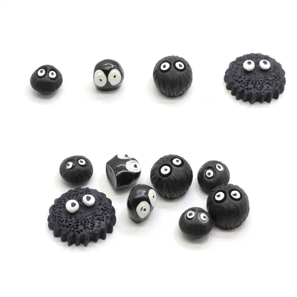 50/100 Pz Resina Cartone Animato Nero Coalball Cabochon Mini Eggette Briquet Palla Di Carbone Charms Flatback Carbon Soots Fai Da Te Per Gioielli Pend