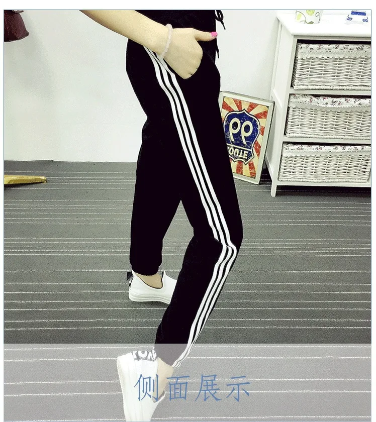 Harajuku BF feng chun, летние спортивные штаны с тремя полосками, корейский стиль, Свободные Студенческие повседневные штаны, женские шаровары, обтягивающие штаны