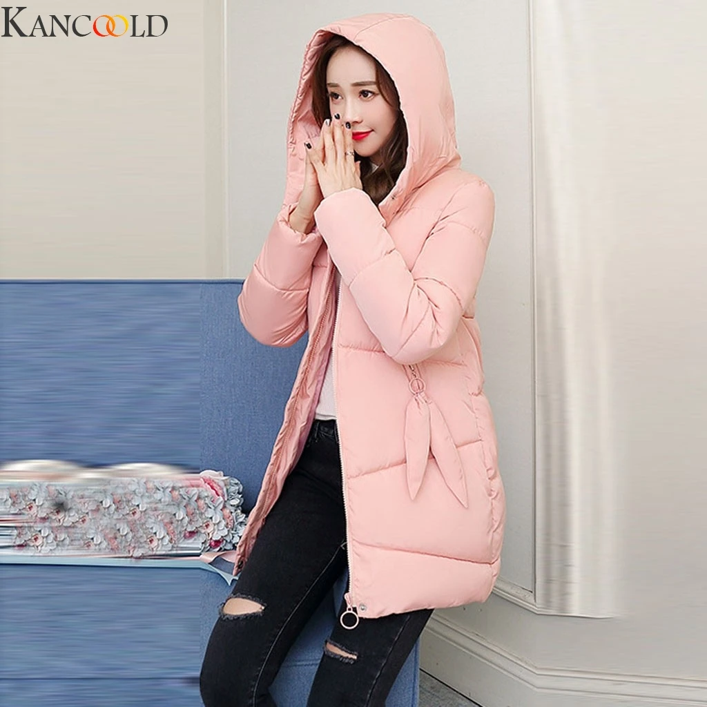 KANCOOLD, Женское зимнее теплое пальто с капюшоном, тонкое, размера плюс, 3 цвета, с хлопковой подкладкой, Базовая куртка, женская, средней длины, Jaqueta Feminina