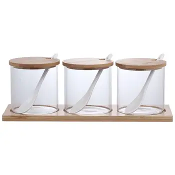 

Transparent Glass Spice Racks Small Bamboo Seasoning Jar Box Set Household Condiment Containers for Kitchen Utensils