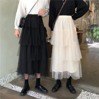 

Skirt women's new fashion high waist show thin irregular medium long mesh cake fairy skirt in autumn and winter 2019