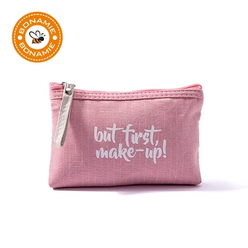 

BONAMIE Letter Printed Cosmetic Bag For Women Candy Color Canvas Fabric Clutch Bag For Phone Key Cards Organizer Make up Bag New