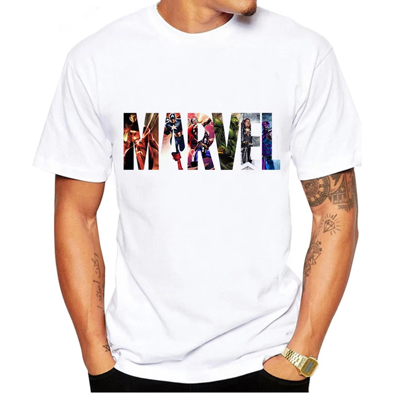 

LUSLOS Marvel T Shirt The Avengers Men Tshirt Casual White T-shirt Oversized Male Streetwear Tshirts Men Clothes 2019