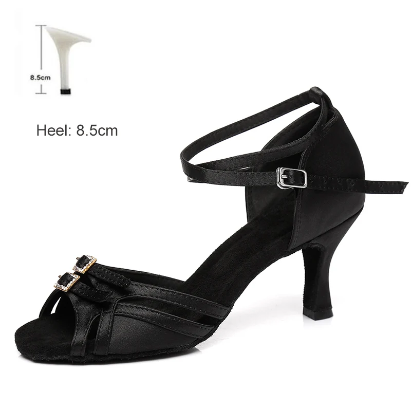 Black 8.5cm Новые брендовые танцевальные туфли для бальных танцев для женщин и девочек, женские Танго/бальные/латинские туфли для танцев на высоком каблуке - Цвет: Black 8.5cm
