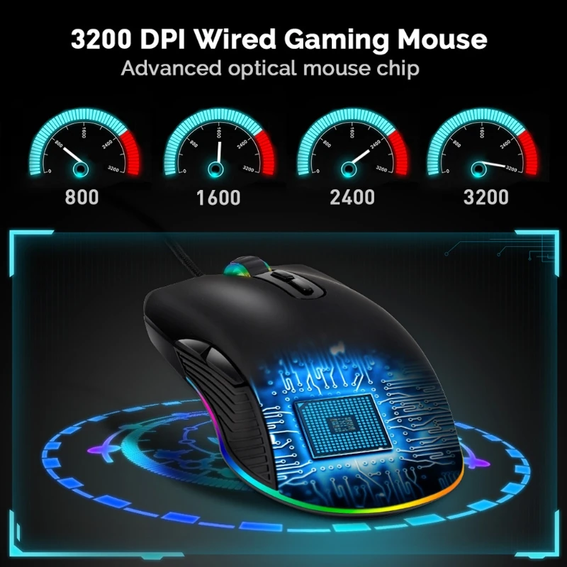 

3200DPI Type C Wired Mouse Optical Gaming USB C Mouse RGB LED Backlight for MacBook Chromebook Matebook X Laptop Notebook