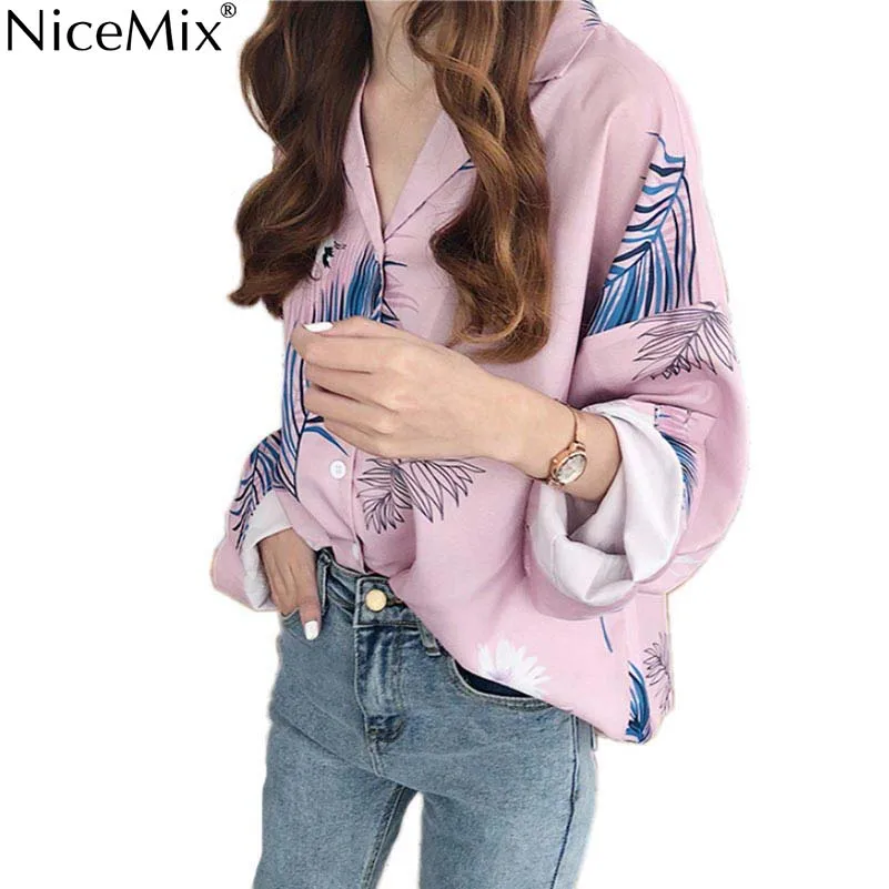 

NiceMix Fashion Chiffon Blouse Women Shirt Print Leaves Long Sleeve Womens Tops and Blouses Blusas Femininas De Verao 2020
