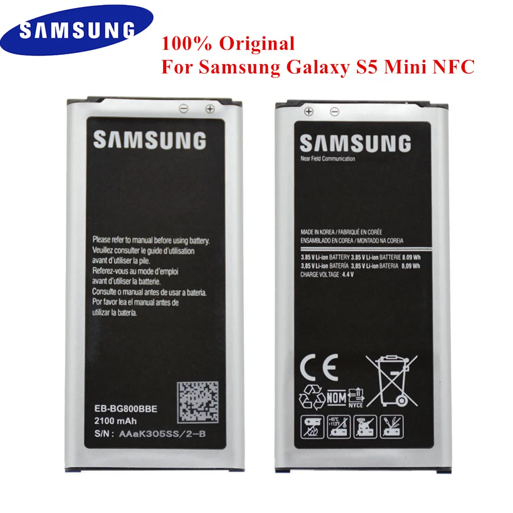 

100% Original Battery EB-BG800BBE for Samsung Galaxy S5 Mini SM-G800 G800F G800A G800H G800M G800R4 G800Y G800R 2100mAh with NFC