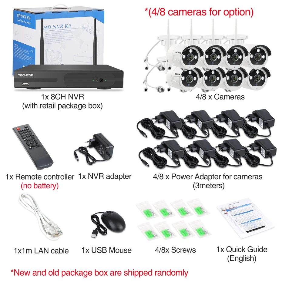 Techege 8CH 1080P Беспроводная камера система двухсторонняя аудио 2MP водонепроницаемый наружный wifi комплект видеонаблюдения 4/8 комплект металлической камеры