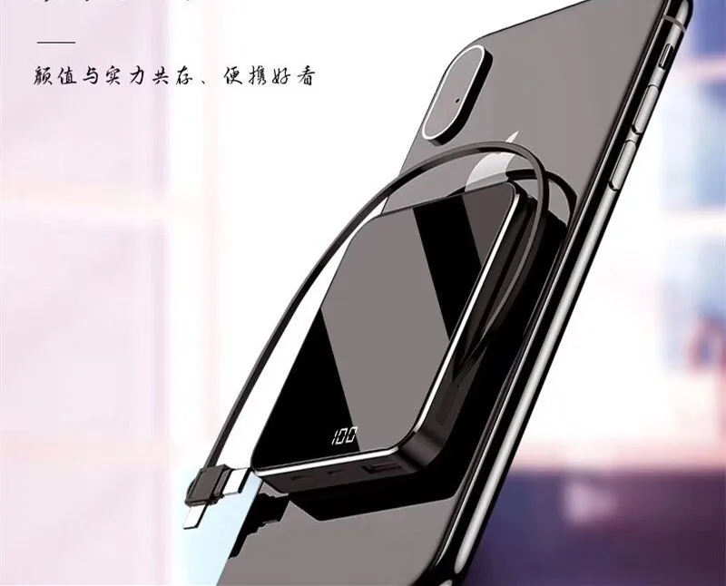 

Mini Power Bank 15000mah Mirror Screen Fast Charging with cbale Portable Charger External Battery for iphone xs xiaomi mi9