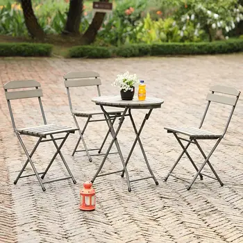 

8 Balcony three-piece outdoor table and chairs cafe plastic wood folding table and chairs garden garden leisure table and chairs