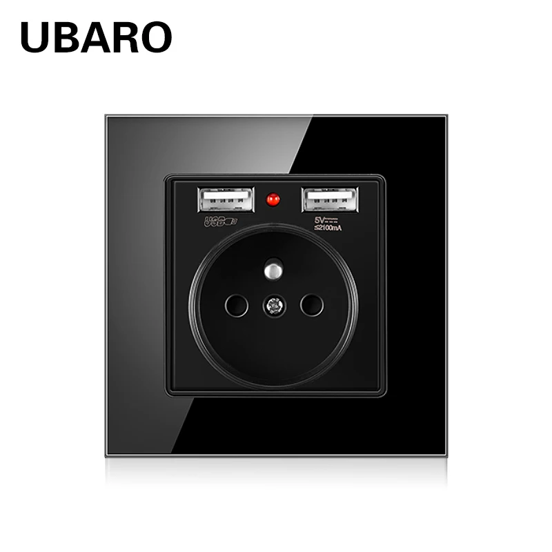 UBARO 86*86 мм 250 в 16 а французская стандартная закаленная стеклянная панель USB розетка