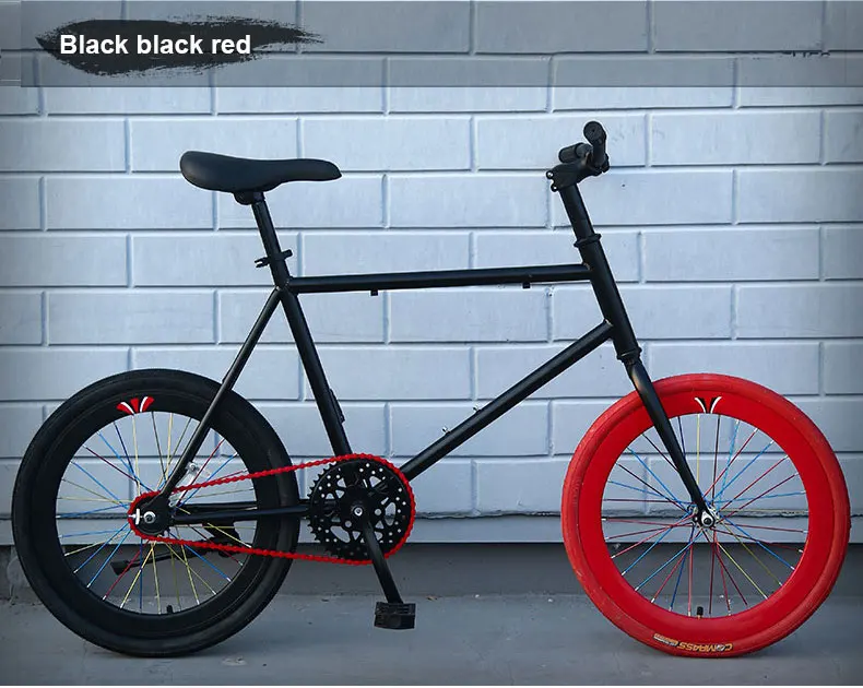 Дорожный велосипед с фиксированной передачей, мини перевернутый тормоз, сетка для велосипеда, Красный велосипед для студентов, взрослых мужчин и женщин, 20 дюймов, 30 нож, двойной дисковый тормоз - Цвет: Black black red