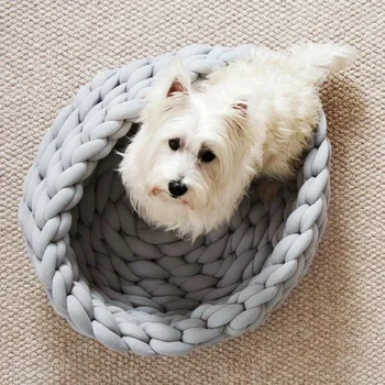 

Cat Mat Pad Basket Bed Fashion Solid-color Cotton Woven Round Cat Nest Pet Sleeping Bed Cat Scratch-resistant