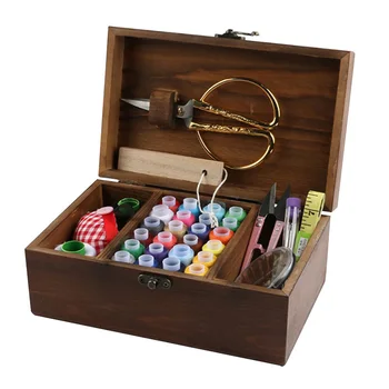 

75Pc Sewing Kit Box Basket, Wooden Hand Home Sewing Repair Tool Kit, Beginner Universal Sew Kit Accessories for Women, Men, Adul