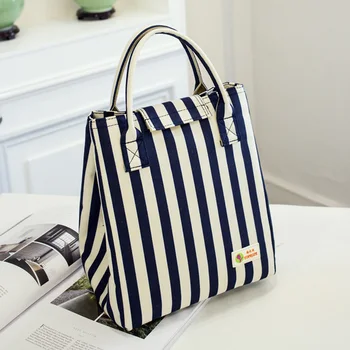 

Thermal Insulation Large Capacity Lunch Bag School Leakproof Food Container Portable Reusable Waterproof Stripe Oxford Cloth