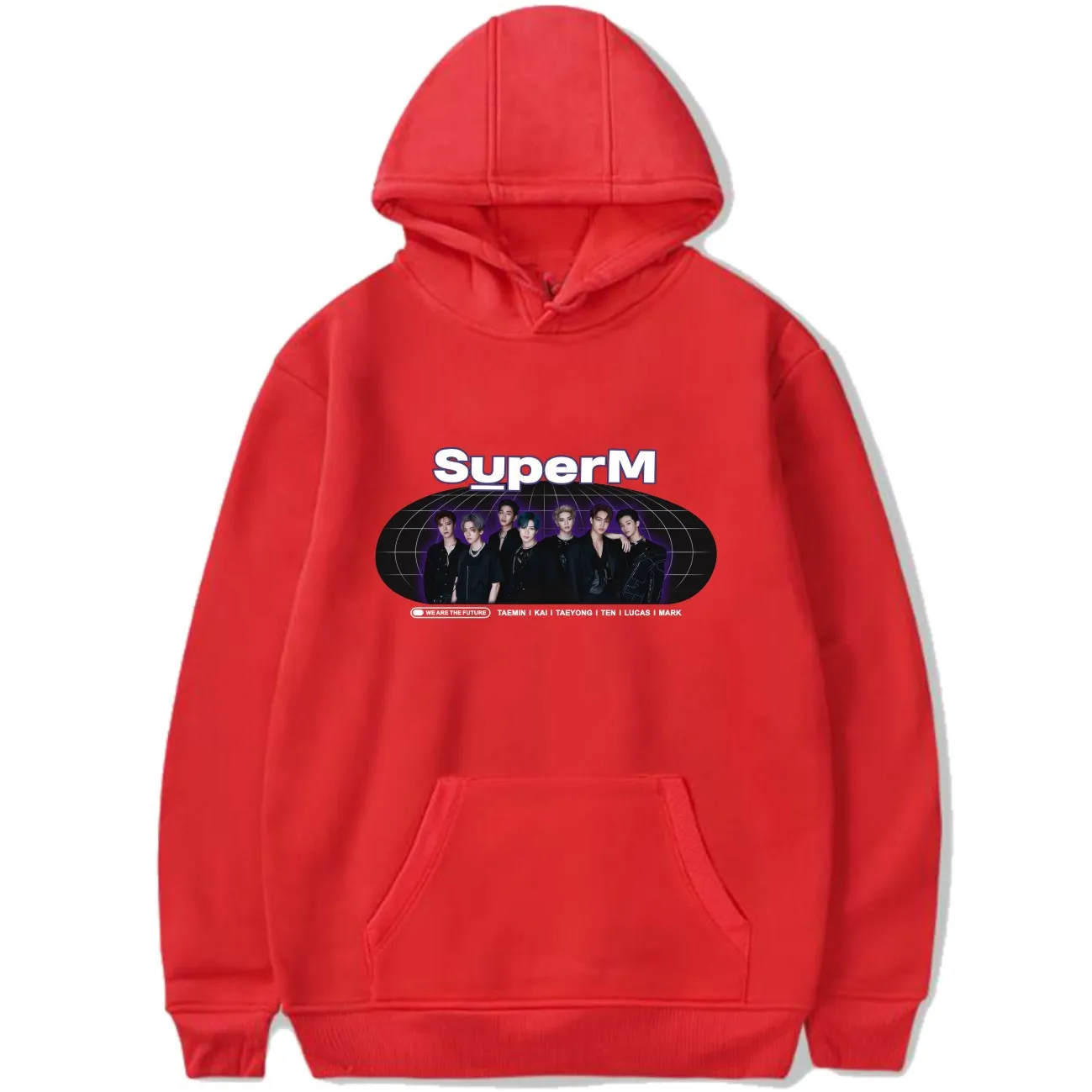 Красный Kpop SuperM поддержка толстовки толстый свитер с капюшоном TAEYONG KAI BAEKHYUN TAEMIN MARK TEN LUCAS размера плюс пуловер коллекция веер - Цвет: Красный