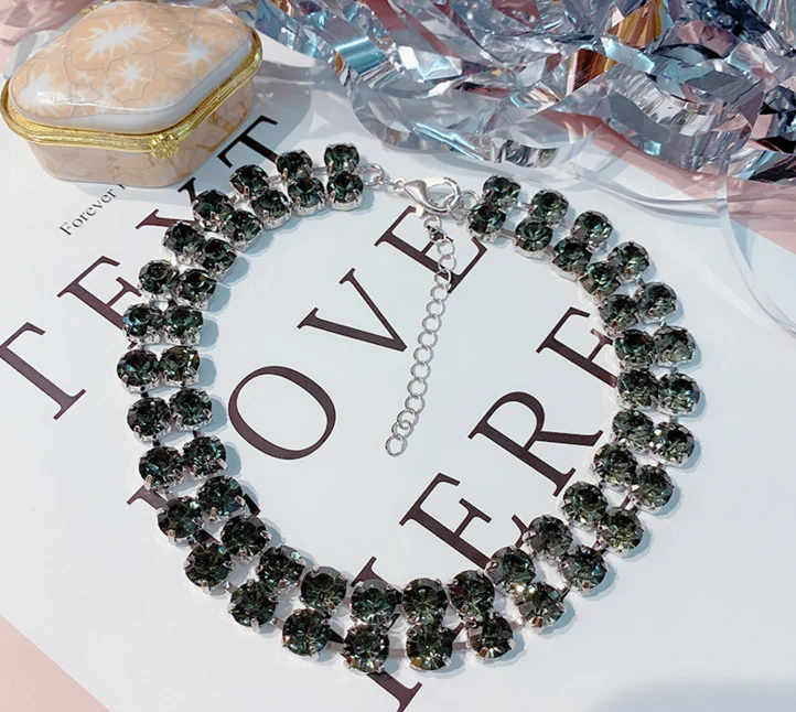 Модный двойной чокер, ожерелья для женщин, новинка, Bijoux, Зеленый Кристалл, цепочка, ожерелья, массивные ювелирные изделия, вечерние, подарки