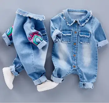 

Boys and girls Cowboy Jumpsuit Long sleeve of newborn Young children go out to wear clothes Spring and Autumn Climbing Clothes