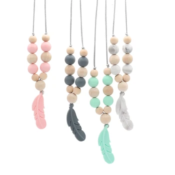 

Lovely Baby Silicone Teether Feather Pendant Beads Teething Infant Necklace Chain Chewing Toy