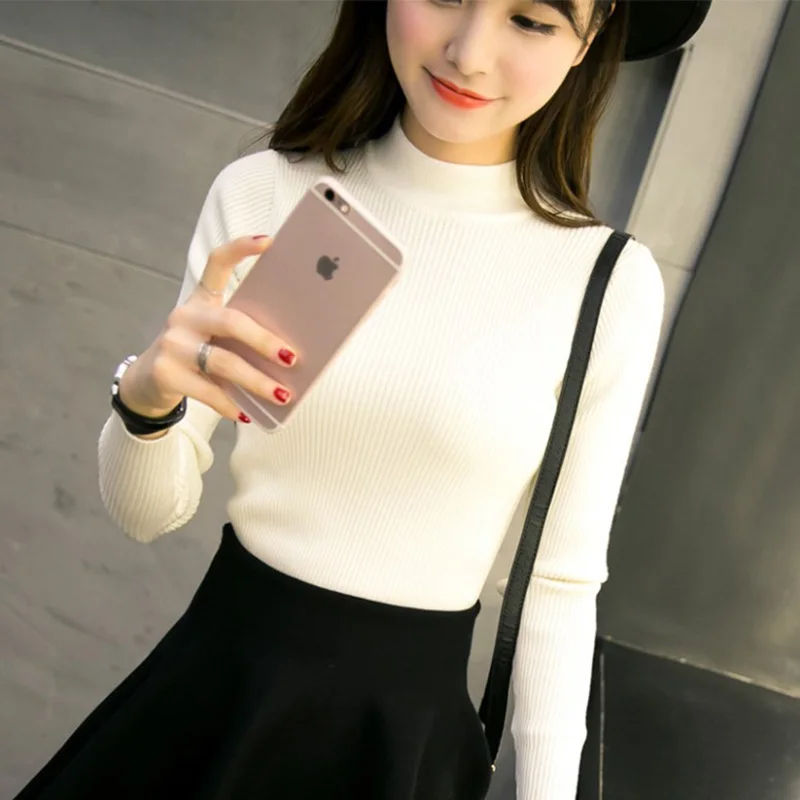 2019 Women Knitted Sweater Autumn/Winter Half-High Collar Slim Was Thin Long-Sleeved Shirt Sweater Outerwear Women Casual 2019 Women Knitted Sweater Autumn/Winter Half-High Collar Slim Was Thin Long-Sleeved Shirt Sweater Outerwear Women Casual