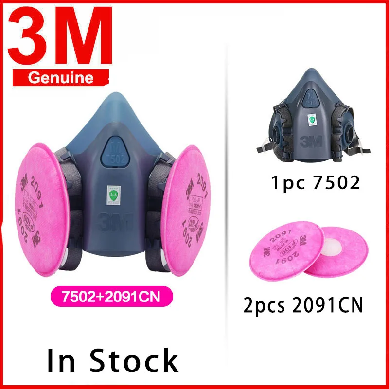 

3M 7502+2091 Dust Mask Respirator Set Half Facepiece Reusable Anti-dust Mask Respiratory Protection 99.97% Filter Efficiency