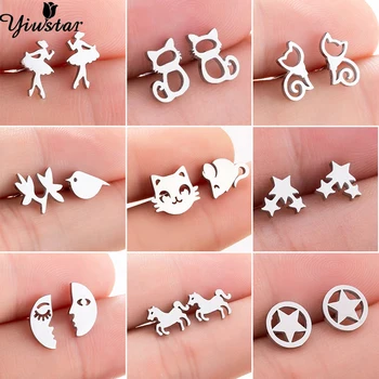 

Yiustar Stainless Steel Cat Earrings for Women Mouse Earing Cute Ballet Stud Earings Girls Jewelry Kids Ear Studs Accessories