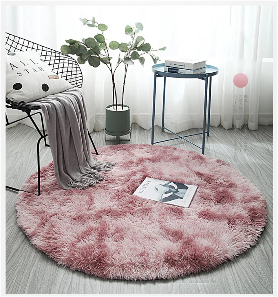Nonabrasive Round Chair Mats Pink Fuzzy Carpet 31*31" Durable Chair Carpet 