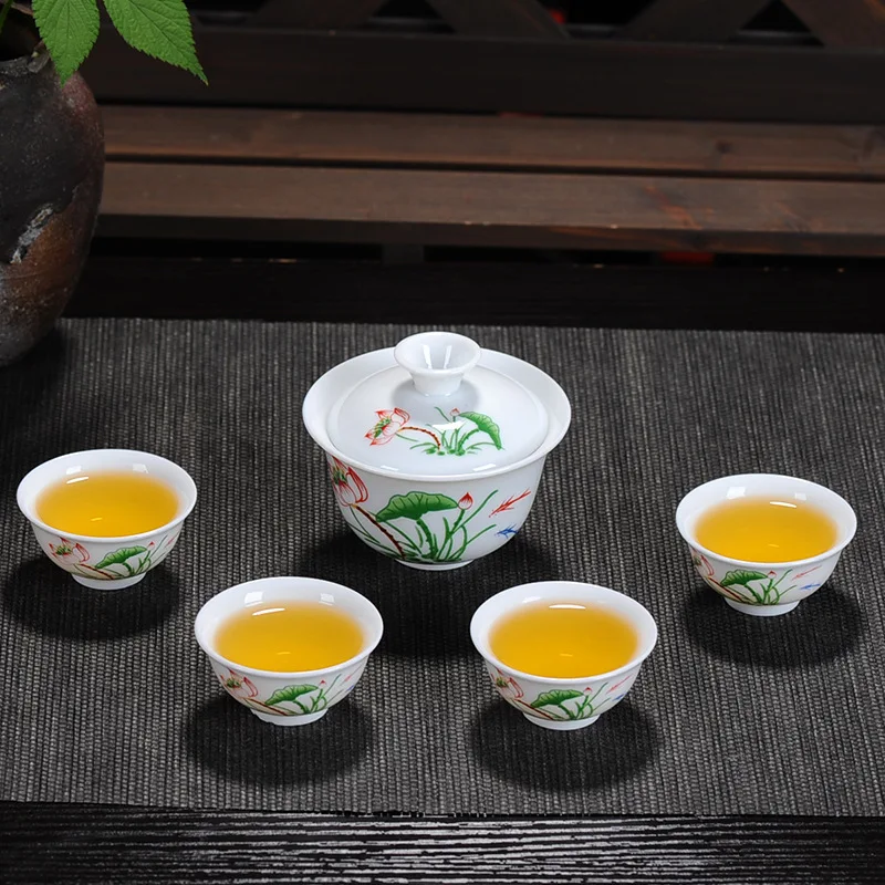 Чайный набор кунг-фу, керамические чайные чашки, белый фарфоровый набор, голубой и белый фарфоровый чайный сервиз, товары для здоровья